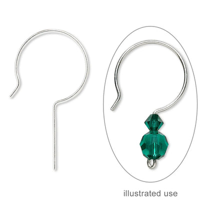 Sterling Silver French Hook Ear Wires, 18x30mm, 21 Gauge, 14mm Shank, 10 pcs