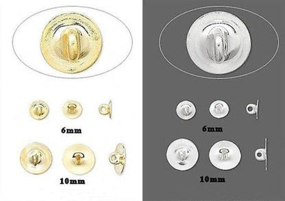 Brass Bond-On Button Backs with Loop 6mm or 10mm - 100 pcs