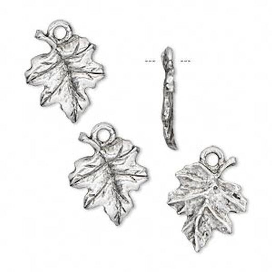Antiqued Silver Pewter Maple Leaf Charms, 17x12.5mm, 4 pcs