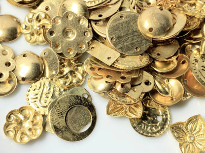 Gold Plated Brass Stamped Component Mix, Assorted Shapes, approx. 585-600 pcs, 100g