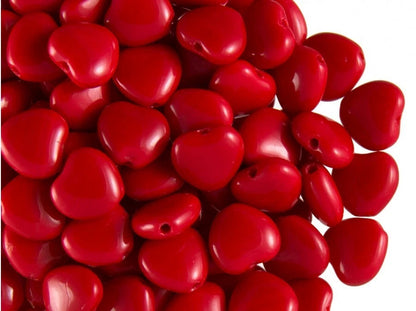 Czech Pressed Glass Opaque Red Heart Beads, 6mm, 1 Strand (approx. 66)