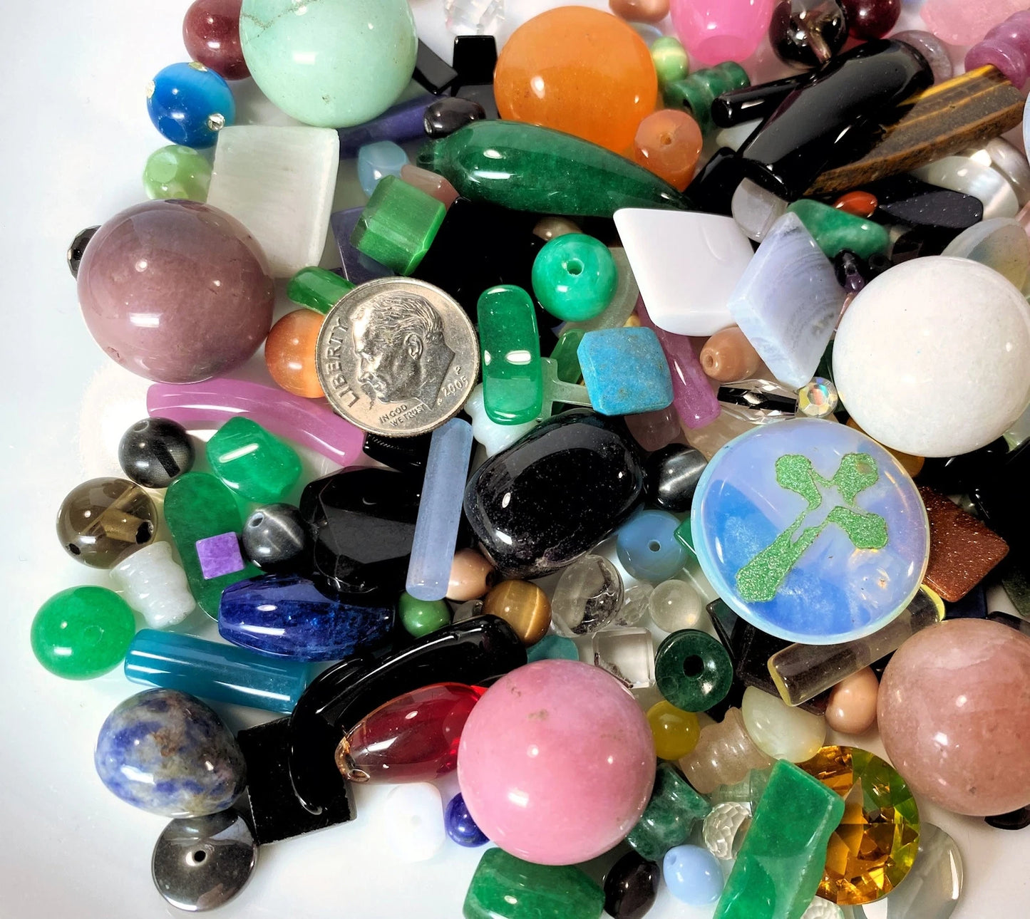 Gemstone & Glass Component Mix, Assorted Colors & Shapes, 1/2 lb (approx. 200–600 pcs)