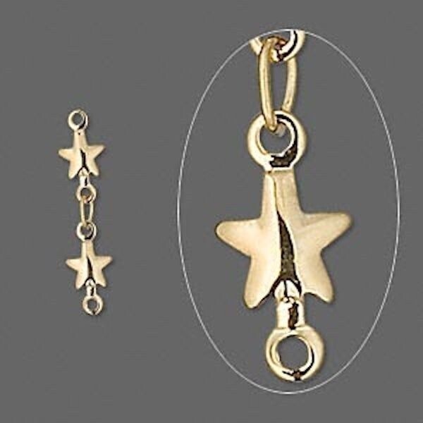Gold Plated Brass Star Chain Extenders, 20mm - Pack of 6