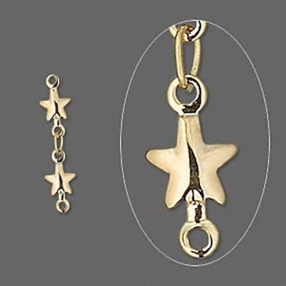 Gold Plated Brass Star Chain Extenders, 20mm - Pack of 6
