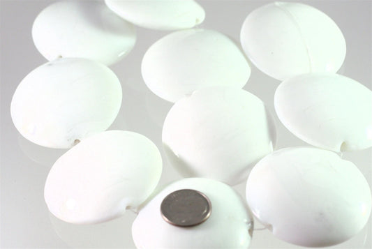Lampwork Glass Puffed Flat Round Beads, Opaque White, 42-44mm, 1 strand