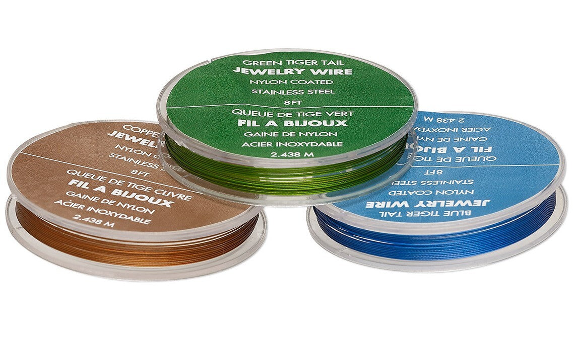 Tiger Tail Beading Wire, Green Blue Copper, 7 Strand 0.015", 3 Spools with 30 Crimps