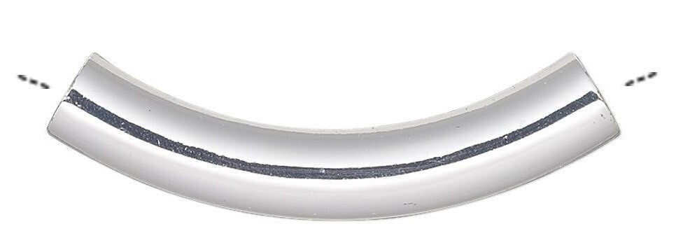 Silver Plated Brass Curved Tube Noodle Beads 30x5mm, 100 pcs