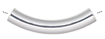 Silver Plated Brass Curved Tube Noodle Beads 30x5mm, 100 pcs