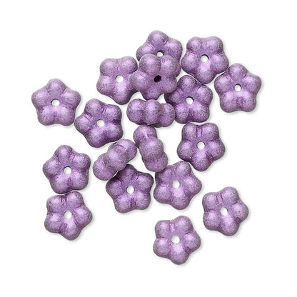 Czech Pressed Glass Purple Satin Flower Rondelle Beads, 7mm, 1 Strand (approx. 60)