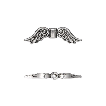 Antiqued Silver Plated Pewter Double-Sided Angel Wing Beads, 23x6mm, 20 pcs