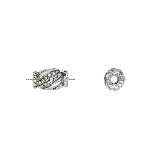 Antiqued Silver Plated Pewter Fancy Tube Beads 9x6mm 2mm Hole (20 pc)