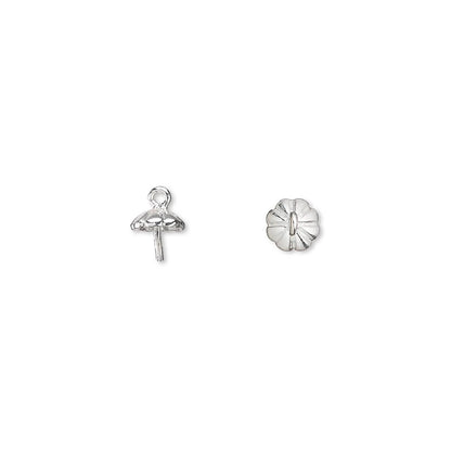 Sterling Silver Scalloped Glue-On Bead Cup Caps, 5mm, 4 pcs