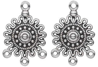 Antiqued Silver-Plated Pewter Round Chandelier Focals, 17mm, 3 Loops, 20 pcs