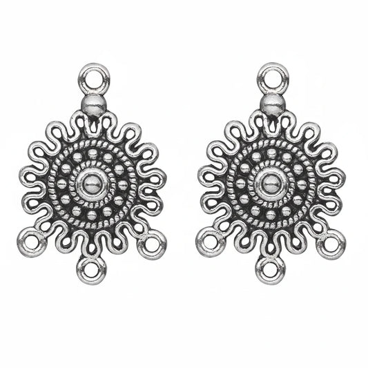 Antiqued Silver-Plated Pewter Round Chandelier Focals, 17mm, 3 Loops, 20 pcs