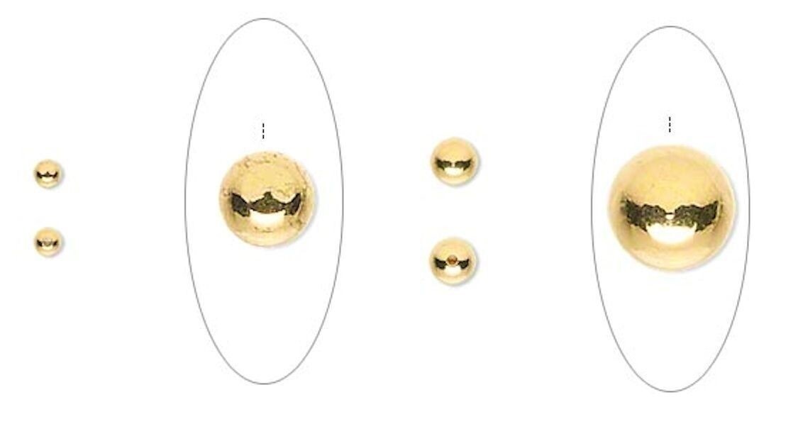 Gold Plated Brass Half-Drilled Memory Wire End Beads, 3mm or 5mm