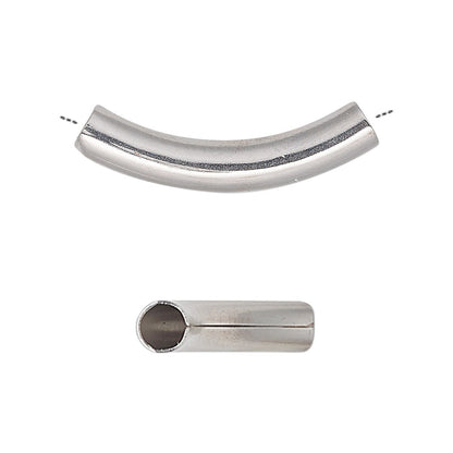 Stainless Steel 30x5mm Curved Tube Beads, Silver, 10 pcs