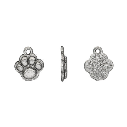 Antiqued Silver Pewter Paw Print Charms, 10mm, 4 pcs