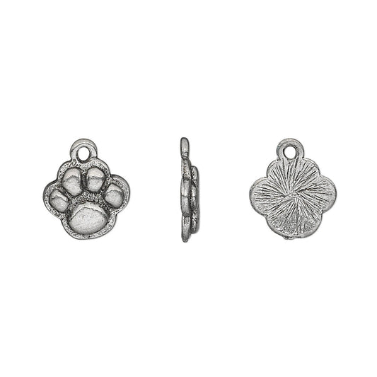 Antiqued Silver Pewter Paw Print Charms, 10mm, 4 pcs
