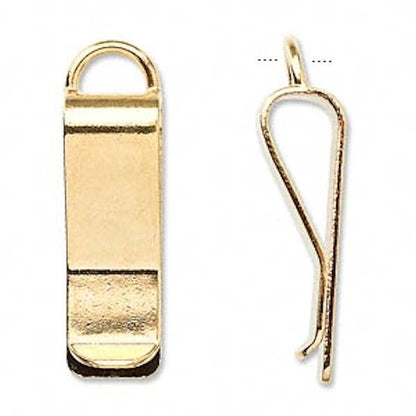 Gold Plated Brass Bookmark Waistband Clips with Loop, 30x10mm - Pack of 10