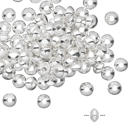 Silver Plated Brass Smooth Saucer Spacer Beads, 5x3mm, 100 pcs