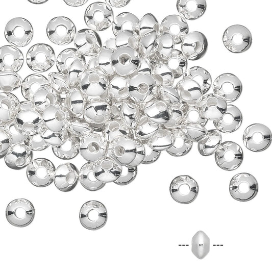 Silver Plated Brass Smooth Saucer Spacer Beads, 5x3mm, 100 pcs