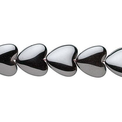 Hemalyke Metallic Grey 12mm Flat Heart Beads, 1 Strand (approx. 39-40)