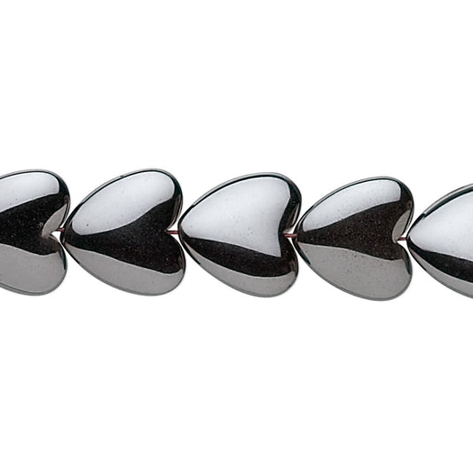 Hemalyke Metallic Grey 12mm Flat Heart Beads, 1 Strand (approx. 39-40)