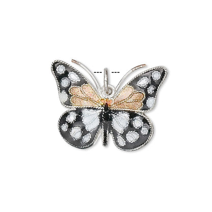 Black, Gold & White Cloisonné Butterfly Charm 24x18mm, 1 pc