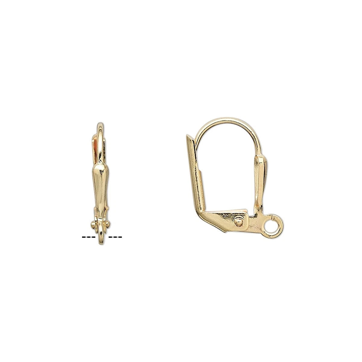 Gold Plated Brass Shield Leverback Ear Wires, 16mm, Open Loop, 10 pcs