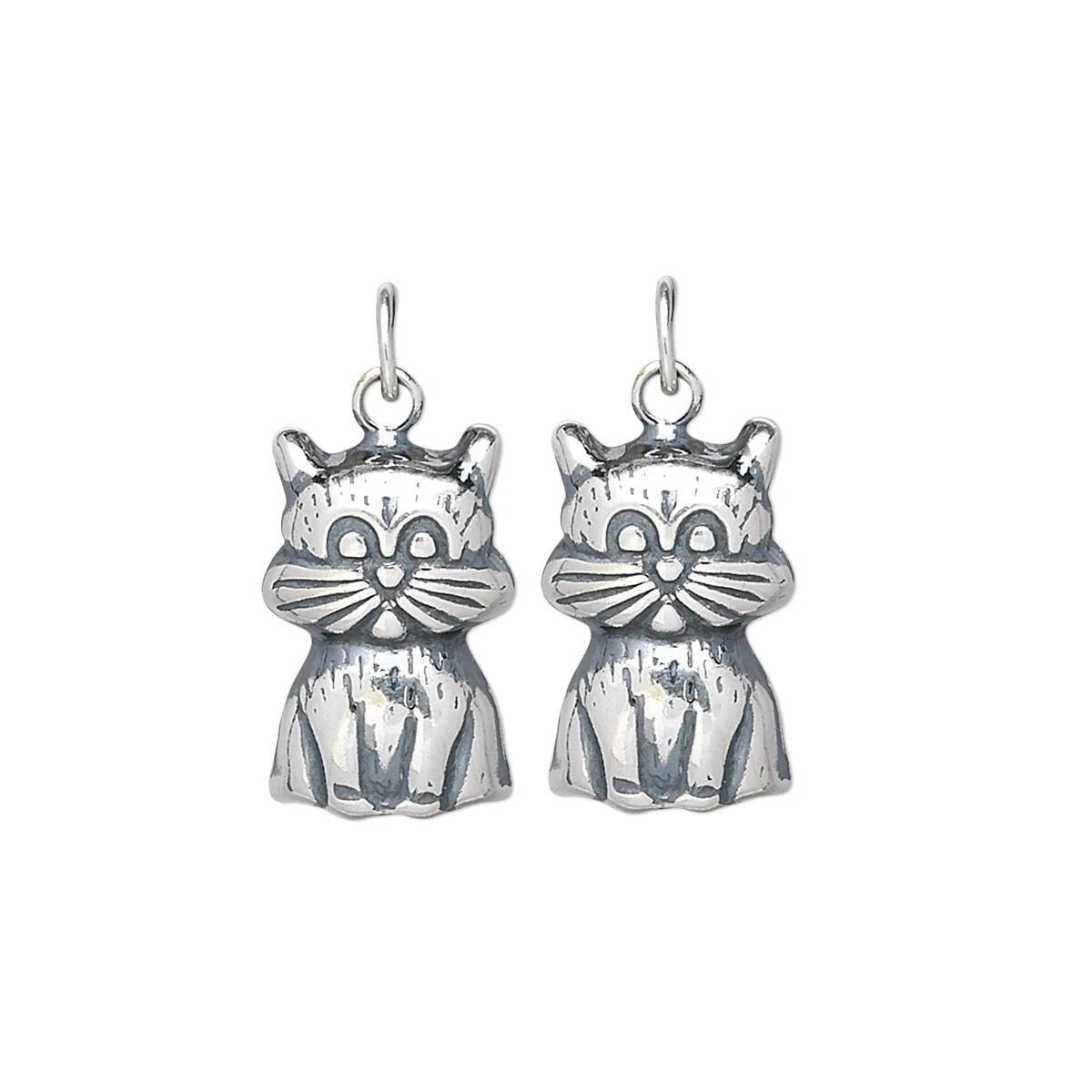 Sterling Silver Kitty Cat Charms with Jump Rings: 15x10mm (2 pc)