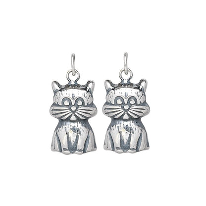 Sterling Silver Kitty Cat Charms with Jump Rings: 15x10mm (2 pc)