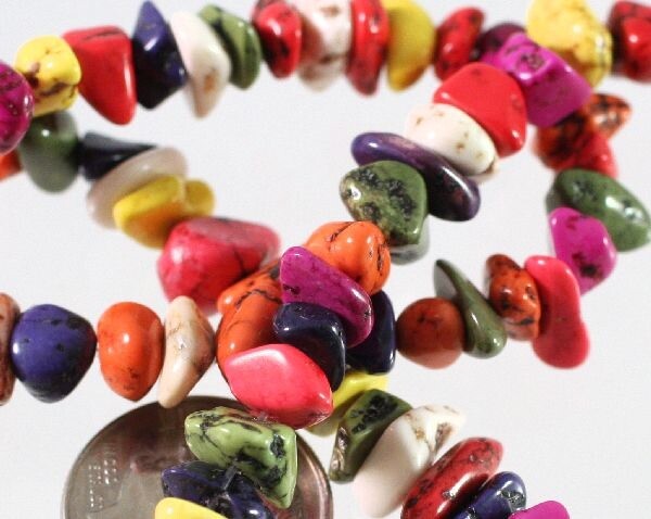 Beads, Magnesite (Dyed/Stabilized) Assorted Colors 5-9mm Chip, 1 Strand