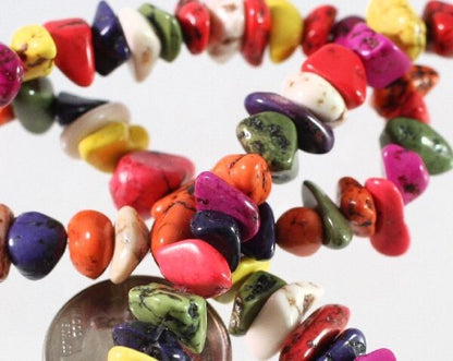 Beads, Magnesite (Dyed/Stabilized) Assorted Colors 5-9mm Chip, 1 Strand