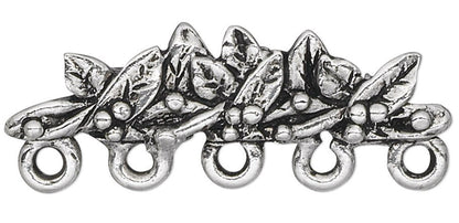Antiqued Silver Plated Pewter Leaf Kilt Pin Brooch 33x12.5mm with 5 Loops