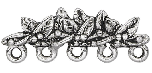 Antiqued Silver Plated Pewter Leaf Kilt Pin Brooch 33x12.5mm with 5 Loops
