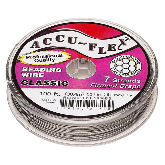 Accu-Flex 7 Strand Clear Beading Wire 0.024" Diameter, 100 Foot Spool