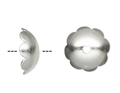 Silver Plated Brass Scalloped Round Bead Caps, 8x3mm, 100 pcs