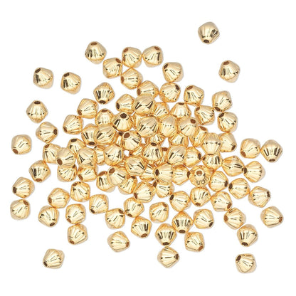 Gold Plated Brass Corrugated Double Cone Beads, 4x4mm, 100 pcs