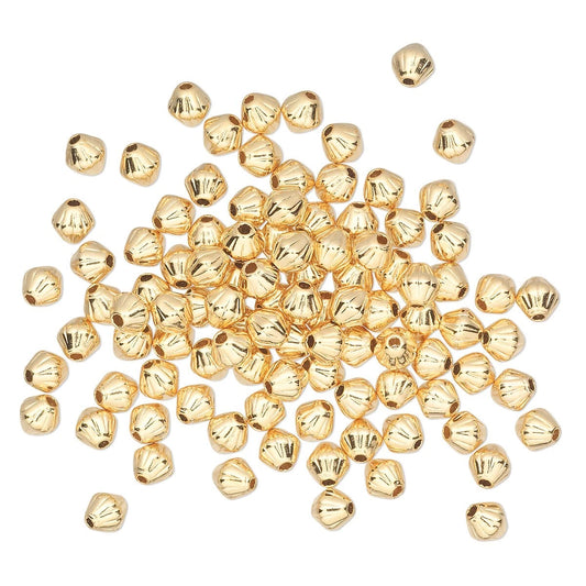 Gold Plated Brass Corrugated Double Cone Beads, 4x4mm, 100 pcs