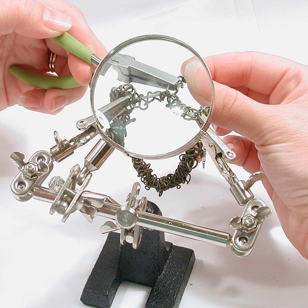Third Hand Magnifier with Alligator Clips, 4X Lens, Weighted Base