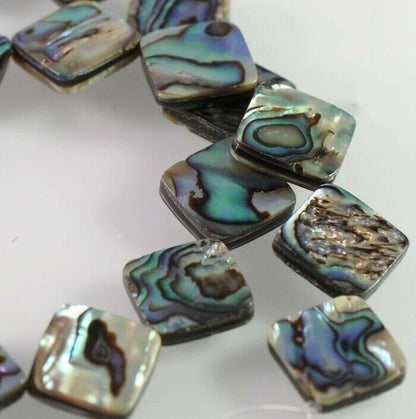 Iridescent Paua Shell Flat Diamond Beads, 14x14mm, 1 Strand (approx. 22)