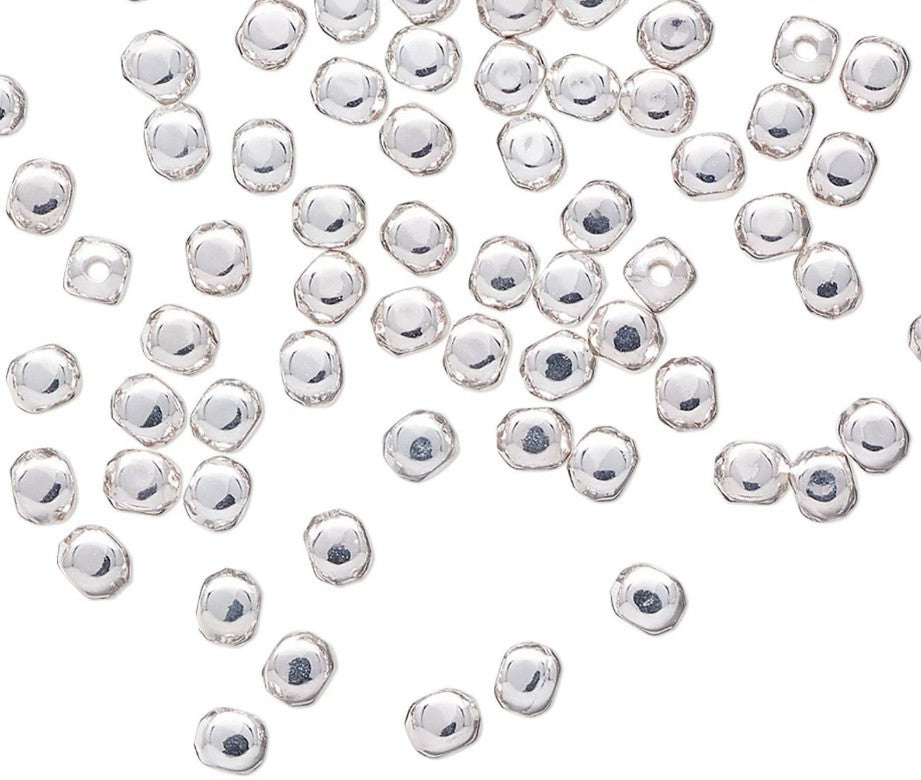 144 Silver Plated Brass 4x4mm Smooth Rounded Square Spacer Beads