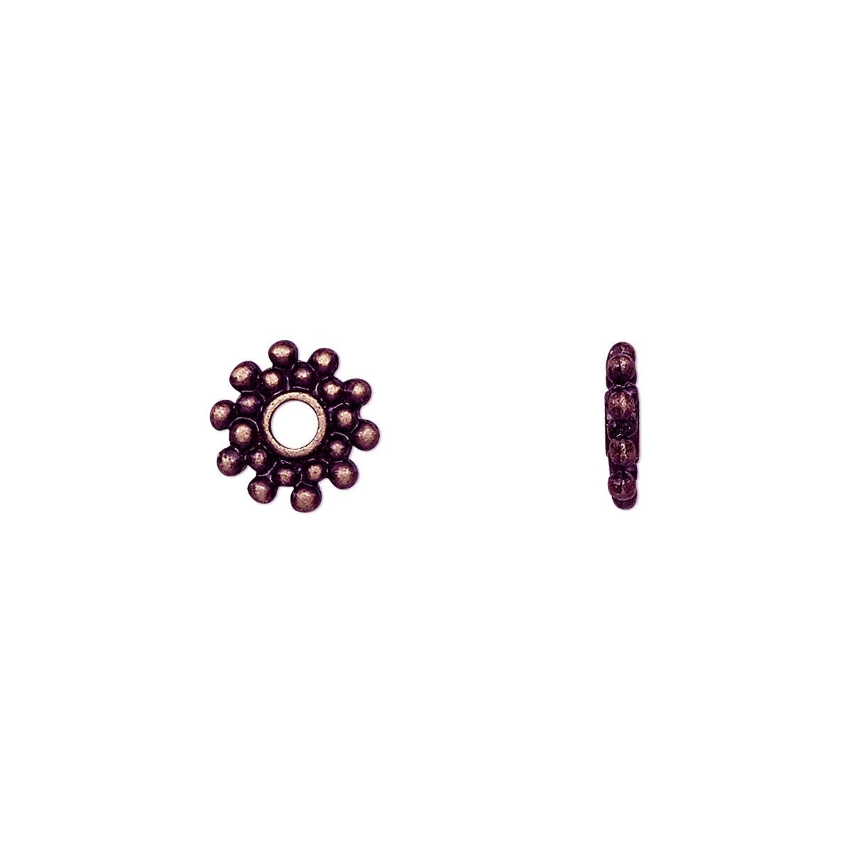 Antiqued Copper Pewter Dotted Rondelle Beads, 8.5x2mm, 24 pcs