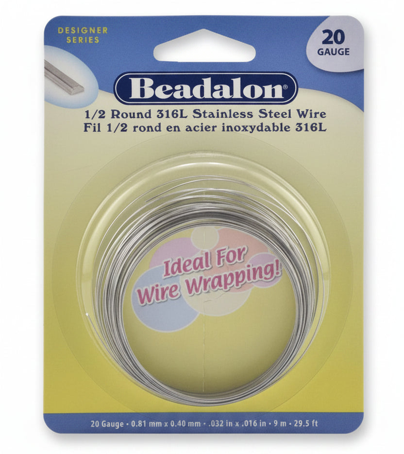 316L Stainless Steel Half Round Wire, 20 Gauge (0.8mm), 29.5 Feet (9 Meters)