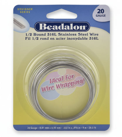 316L Stainless Steel Half Round Wire, 20 Gauge (0.8mm), 29.5 Feet (9 Meters)