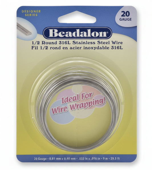 316L Stainless Steel Half Round Wire, 20 Gauge (0.8mm), 29.5 Feet (9 Meters)