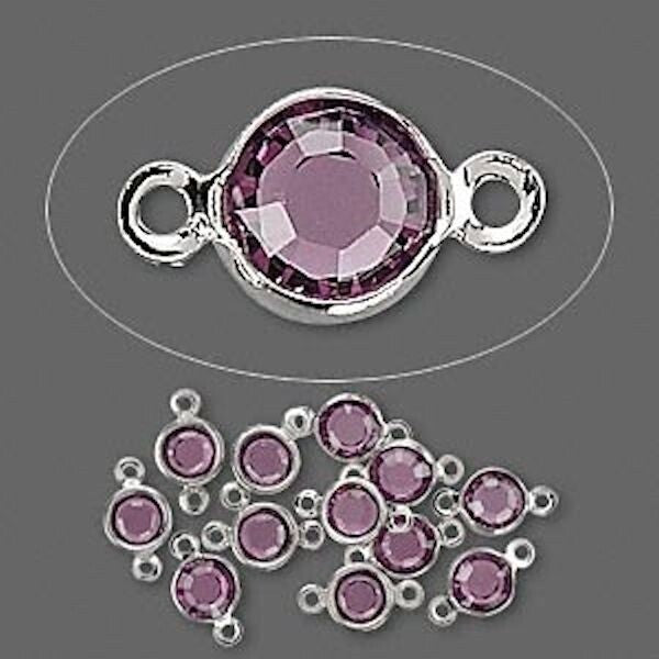 Rhodium Plated Brass Crystal Link Connectors, Swarovski Amethyst, 8mm, 12 pcs