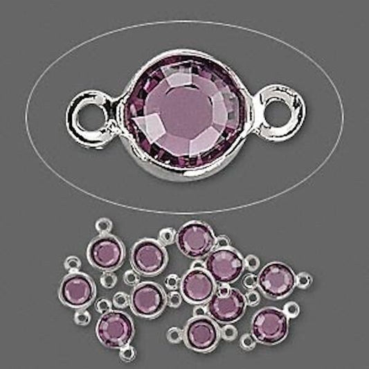 Rhodium Plated Brass Crystal Link Connectors, Swarovski Amethyst, 8mm, 12 pcs