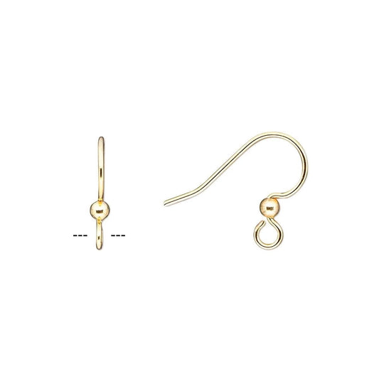 Gold Plated Surgical Steel Fishhook Ear Wires, 14x15mm 2.5mm Ball - Pack of 50