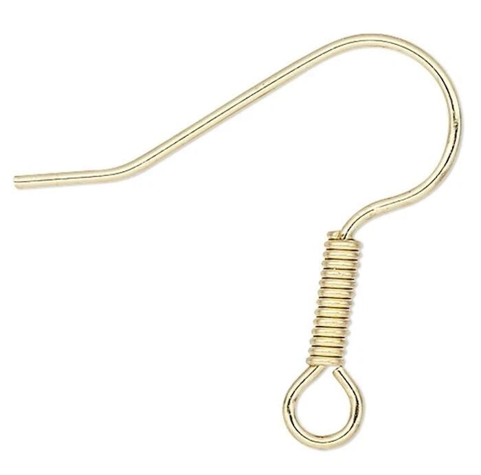 Gold Finished Stainless Steel Fishhook Ear Wires, 19mm, 21 Gauge, 6x2mm Coil, 50 pcs
